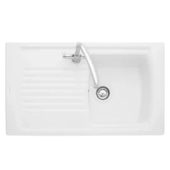 Rangemaster Tenby Compact 1 Bowl Gloss White Fireclay Ceramic Kitchen Sink & Waste with Reversible Drainer - 850 x 500mm