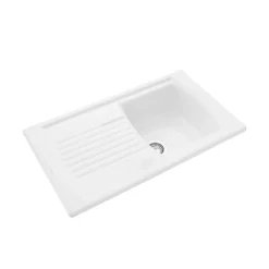 Rangemaster Tenby Compact 1 Bowl Gloss White Fireclay Ceramic Kitchen Sink & Waste with Reversible Drainer - 850 x 500mm