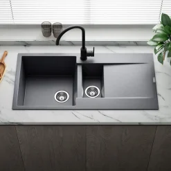 Reginox Amsterdam 1.5 Bowl Granite Composite Kitchen Sink & Waste Kit with Reversible Drainer - 1000 x 500mm