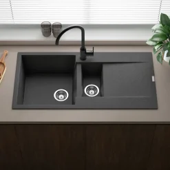 Reginox Amsterdam 1.5 Bowl Granite Composite Kitchen Sink & Waste Kit with Reversible Drainer - 1000 x 500mm