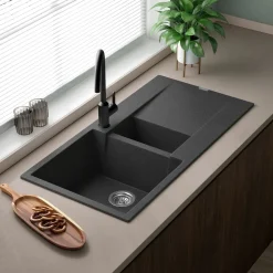 Reginox Amsterdam 1.5 Bowl Granite Composite Kitchen Sink & Waste Kit with Reversible Drainer - 1000 x 500mm