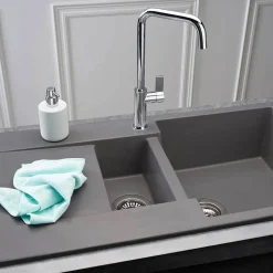 Reginox Amsterdam 1.5 Bowl Granite Composite Kitchen Sink & Waste Kit with Reversible Drainer - 1000 x 500mm