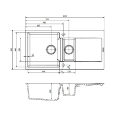 Reginox Amsterdam 1.5 Bowl Granite Composite Kitchen Sink & Waste Kit with Reversible Drainer - 1000 x 500mm