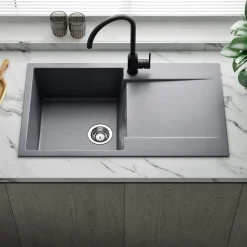 Reginox Amsterdam Compact Single Bowl Granite Composite Kitchen sink & Waste Kit with Reversible Drainer - 860 x 500mm