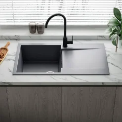 Reginox Amsterdam Compact Single Bowl Granite Composite Kitchen sink & Waste Kit with Reversible Drainer - 860 x 500mm