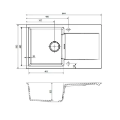 Reginox Amsterdam Compact Single Bowl Granite Composite Kitchen sink & Waste Kit with Reversible Drainer - 860 x 500mm