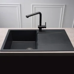 Reginox Amsterdam Compact Single Bowl Granite Composite Kitchen sink & Waste Kit with Reversible Drainer - 860 x 500mm