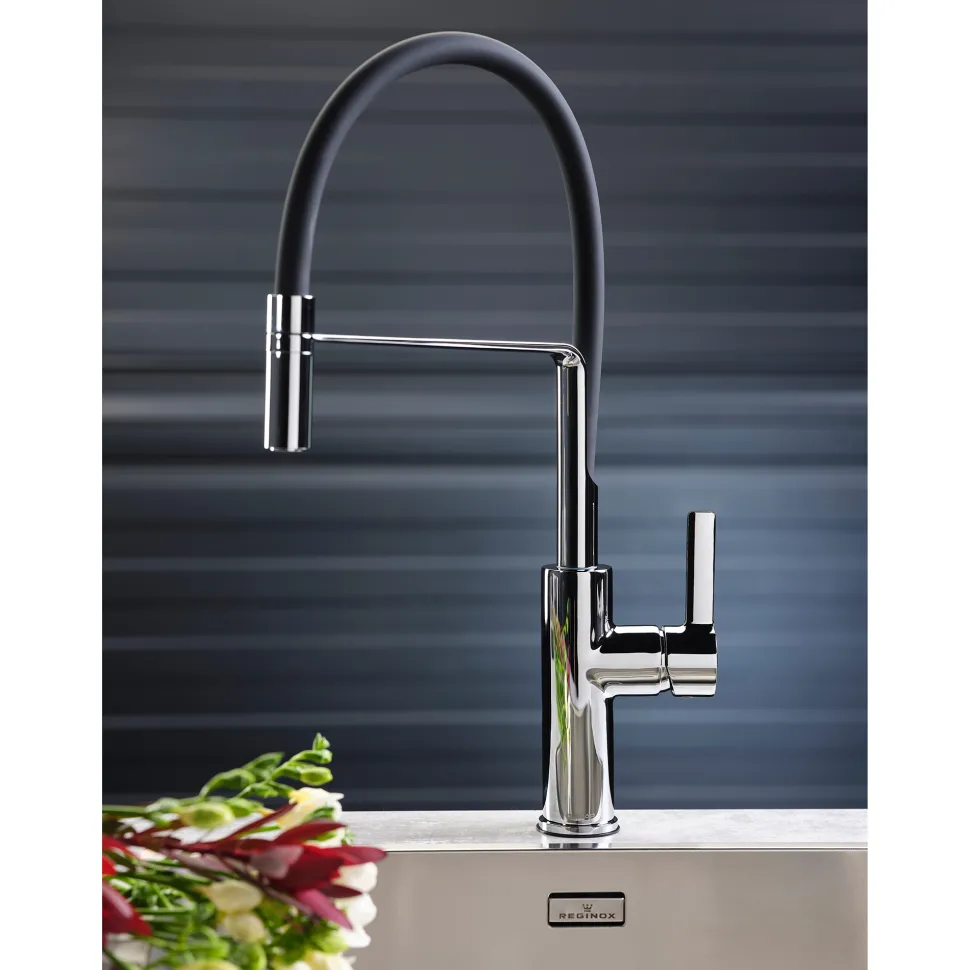 Reginox Aurora Single Lever Chrome & Black Pull Out Mono Kitchen Mixer Tap