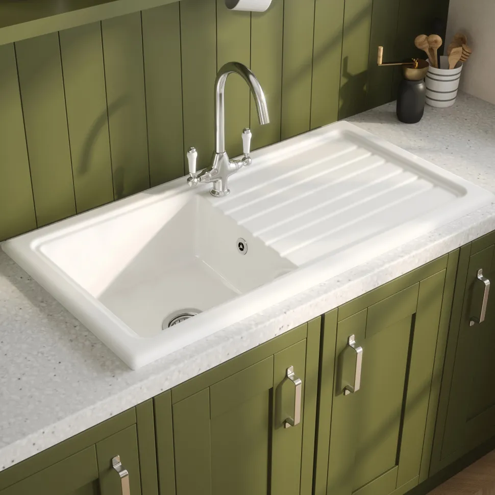 Reginox 1 Bowl Ceramic Kitchen Sink & Waste Kit with Reversible Drainer - 1010 x 525mm
