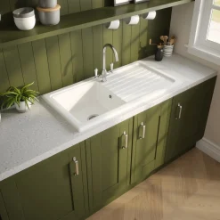Reginox 1 Bowl Ceramic Kitchen Sink & Waste Kit with Reversible Drainer - 1010 x 525mm