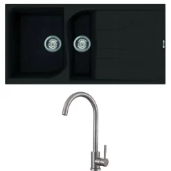 Reginox Ego 1.5 Bowl Black Spek Composite Kitchen Sink & Vellamo Revolve Monobloc Mixer Tap