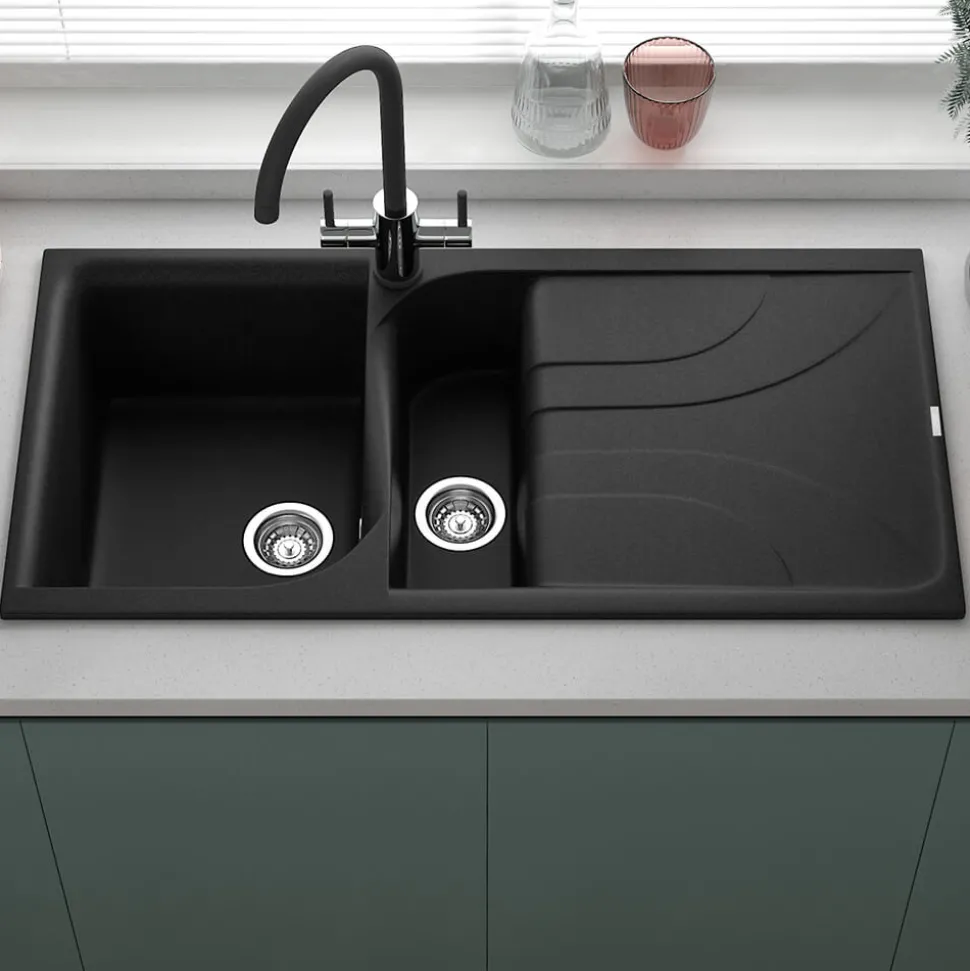 Reginox Ego 1.5 Bowl Black Spek Composite Kitchen Sink & Vellamo Revolve Monobloc Mixer Tap