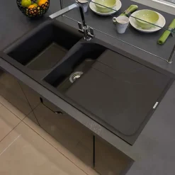 Reginox Ego 1.5 Bowl Black Spek Composite Kitchen Sink & Vellamo Revolve Monobloc Mixer Tap