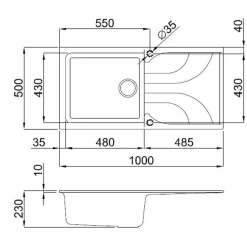 Reginox Ego Granite Composite Large Single Bowl Kitchen Sink with Reversible Drainer & Waste Kit - 1000 x 500mm