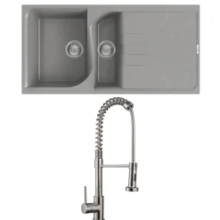 Reginox Ego Titanium Grey Granite Composite 1.5 Bowl Kitchen Sink & Vellamo FlexiSpray Mixer Tap
