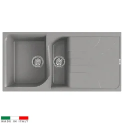 Reginox Ego Titanium Grey Granite Composite 1.5 Bowl Kitchen Sink & Vellamo FlexiSpray Mixer Tap