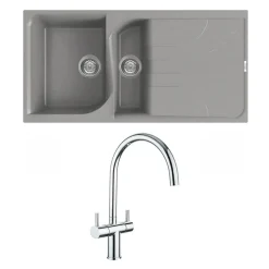 Reginox Ego Titanium Spek Granite Composite 1.5 Bowl Kitchen Sink & Vellamo Caspian Mono Mixer Tap