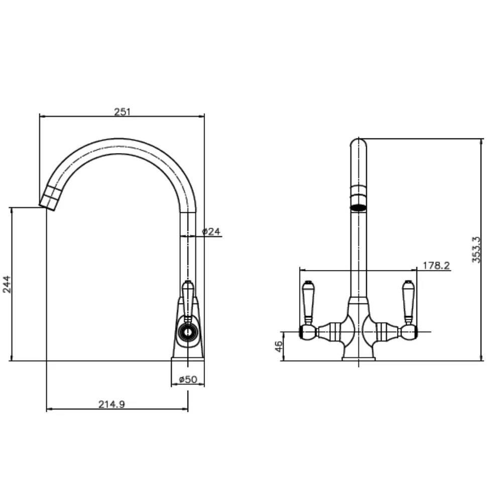 Reginox Elbe WRAS Approved Twin Lever Traditional Mono Kitchen Mixer Tap