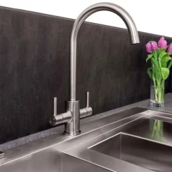 Reginox Genesis Twin Lever Kitchen Mixer Tap - Brushed Nickel