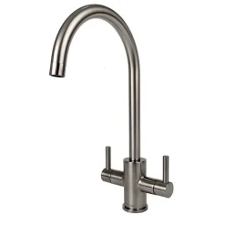 Reginox Genesis Twin Lever Kitchen Mixer Tap - Brushed Nickel