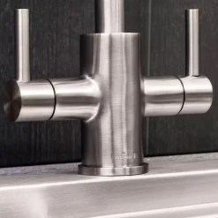 Reginox Genesis Twin Lever Kitchen Mixer Tap - Brushed Nickel