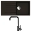 Reginox Harlem 1 Bowl Black Silvery Granite Composite Sink & Waste Kit and Vellamo Koro Black Mono Kitchen Mixer