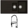 Reginox Harlem 1.5 Bowl Black Silvery Granite Composite Sink & Waste Kit and Vellamo Hanbury Pull Out Mono Kitchen Mixer