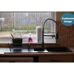 Reginox Harlem 1.5 Bowl Black Silvery Granite Composite Sink & Waste Kit and Vellamo Hanbury Pull Out Mono Kitchen Mixer