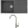 Reginox Harlem 1 Bowl Grey Silvery Granite Composite Sink & Waste Kit and Vellamo Revolve Stainless Steel Mono Kitchen Mixer
