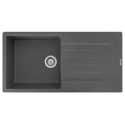 Reginox Harlem 1 Bowl Grey Silvery Granite Composite Sink & Waste Kit and Vellamo Revolve Stainless Steel Mono Kitchen Mixer