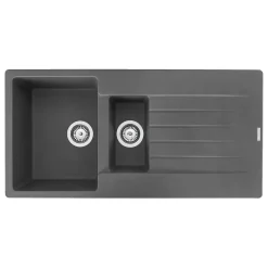 Reginox Harlem 1.5 Bowl Grey Silvery Granite Composite Sink & Waste Kit and Vellamo Revolve Stainless Steel Mono Kitchen Mixer