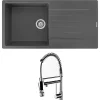 Reginox Harlem 1 Bowl Grey Silvery Granite Composite Sink & Waste Kit and Vellamo Hanbury Pull Out Mono Kitchen Mixer