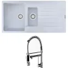 Reginox Harlem 1.5 Bowl White Granite Composite Sink & Waste Kit and Vellamo Hanbury Pull Out Mono Kitchen Mixer