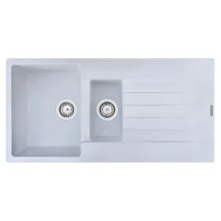Reginox Harlem 1.5 Bowl White Granite Composite Sink & Waste Kit and Vellamo Hanbury Pull Out Mono Kitchen Mixer