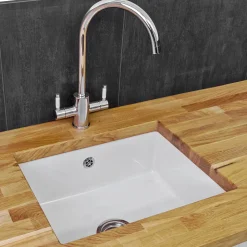 Reginox Mataro 1 Bowl Undermount White Glaze Ceramic Sink & Waste - 557 x 430mm