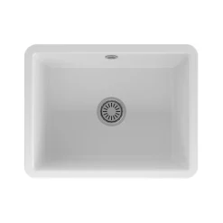 Reginox Mataro 1 Bowl Undermount White Glaze Ceramic Sink & Waste - 557 x 430mm