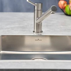 Reginox New Jersey Accessible Shallow Single Bowl Stainless Steel Inset / Undermount Kitchen Sink & Waste Kit - 440 x 410mm