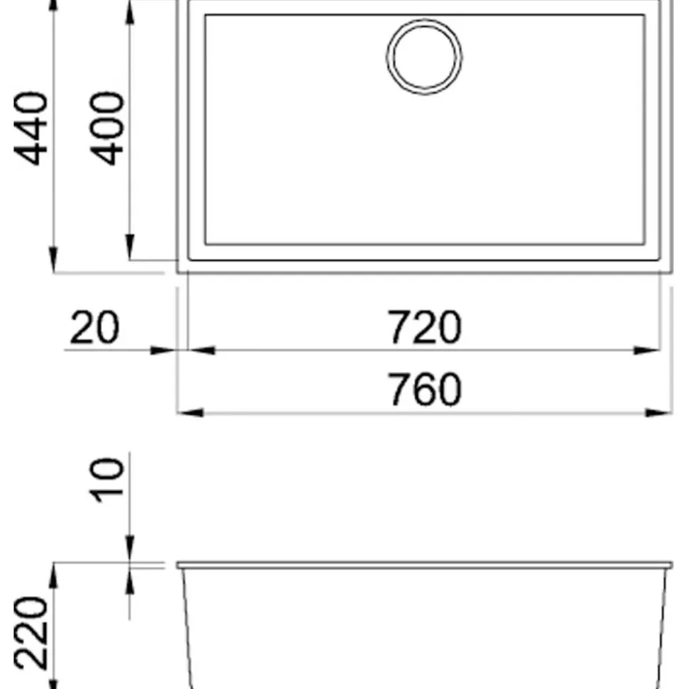 Reginox Quadra Large Single Bowl Granite Composite Undermount Kitchen Sink & Waste Kit - 760 x 440mm