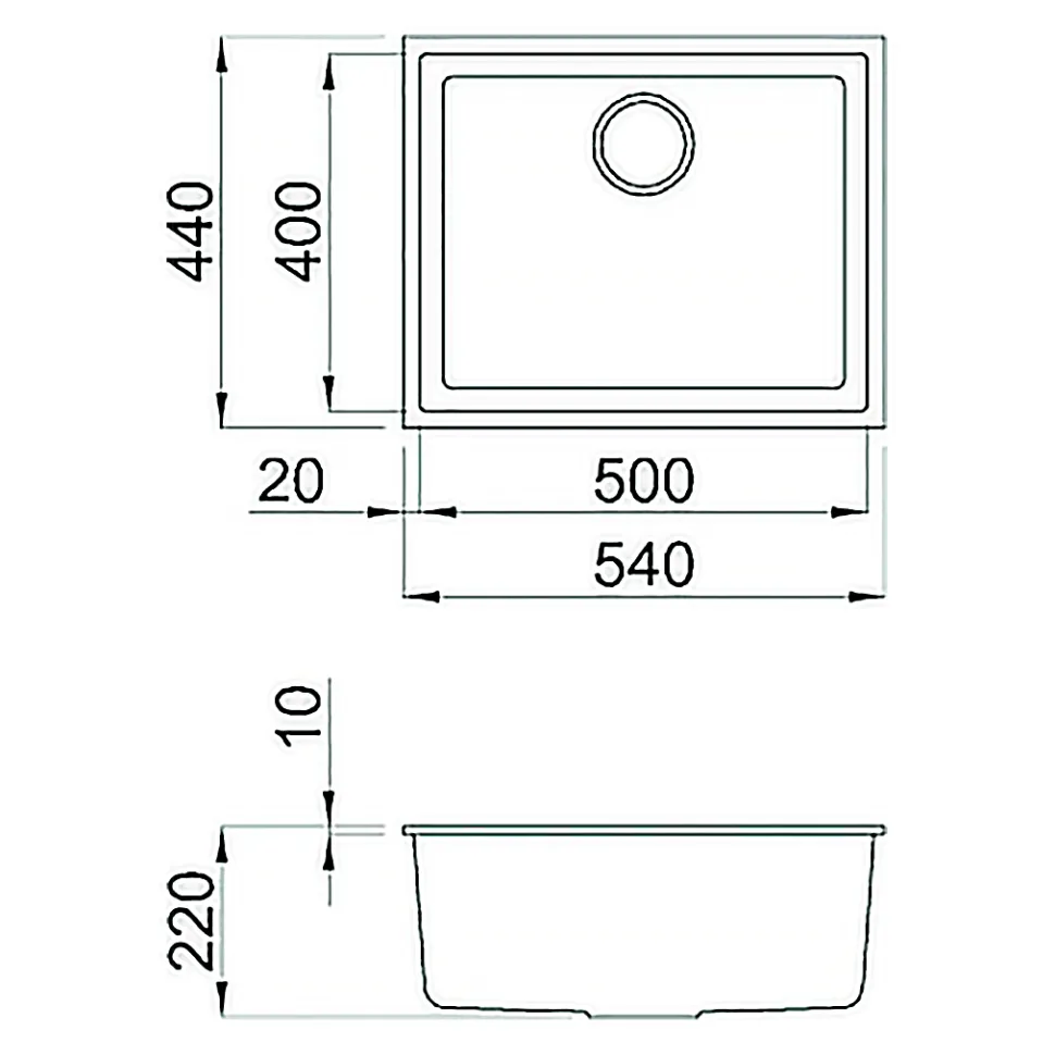Reginox Quadra Single Bowl Granite Composite Undermount Kitchen Sink & Waste Kit - 540 x 440mm