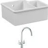 Reginox Tuscany 1.5 Bowl Undermount Ceramic Sink & Waste Kit and Vellamo Caspian Dual Lever Mono Kitchen Mixer