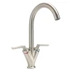 Sagittarius Contract Twin Lever Monobloc Kitchen Mixer - Brushed Nickel
