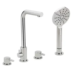 Sagittarius Ergo Lever 4 Hole Flat Spout Bath Mixer Tap with Shower Handset