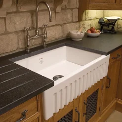 Shaws Bowland Fluted Front White Ceramic Belfast Kitchen Sink - 797 x 535mm