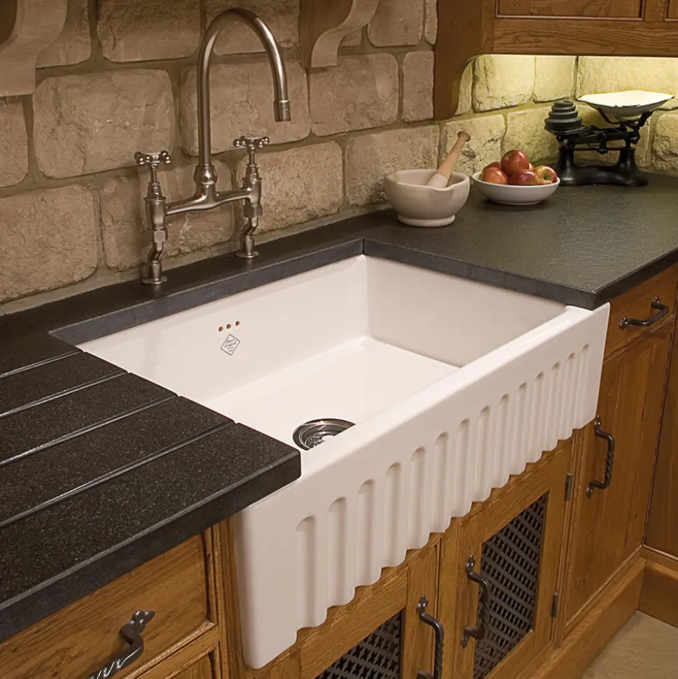 Shaws Bowland Fluted Front White Ceramic Belfast Kitchen Sink - 797 x 535mm
