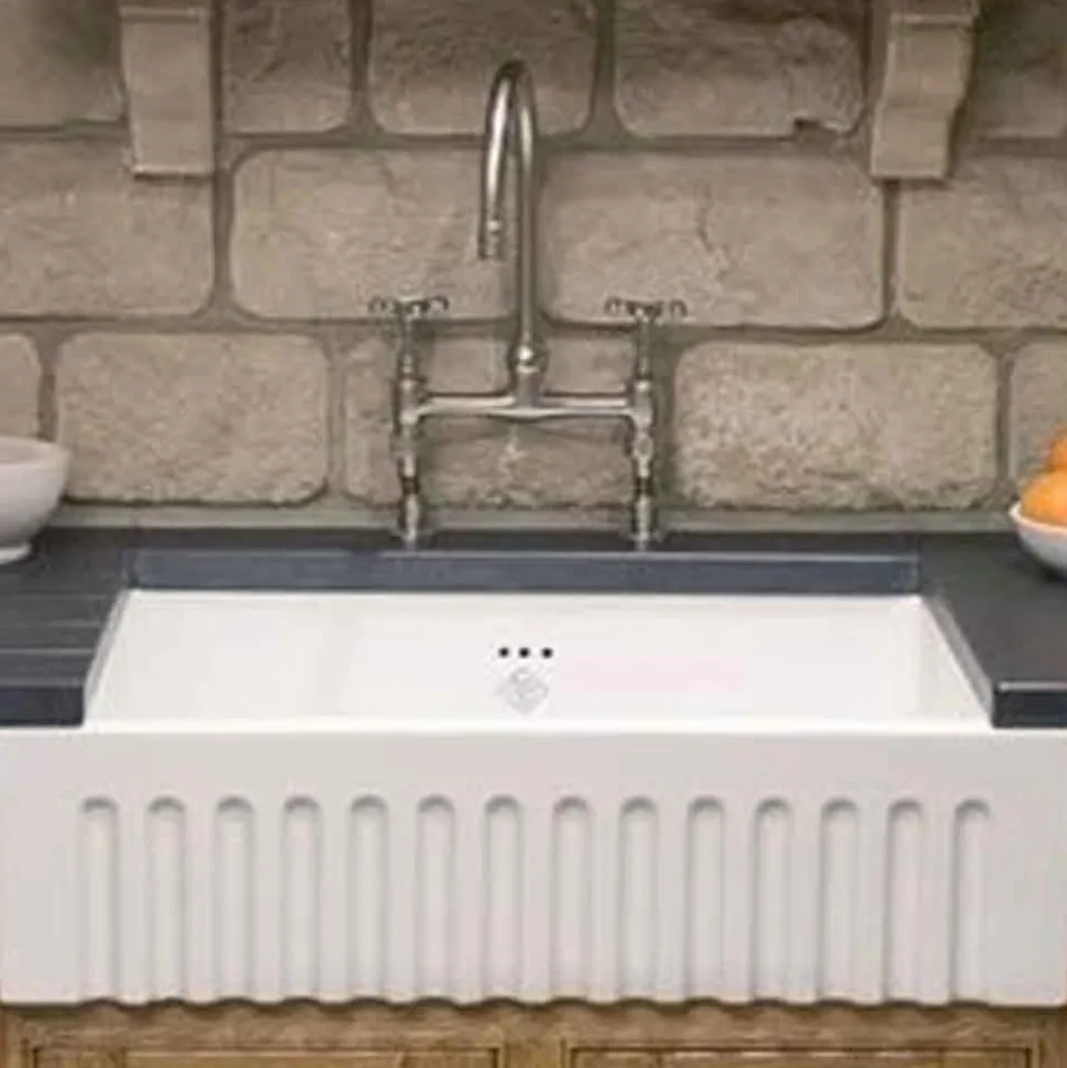 Shaws Bowland Fluted Front White Ceramic Belfast Kitchen Sink - 797 x 535mm