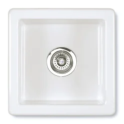 Shaws Classic Belthorn White Ceramic Single Bowl Undermount or Top Mount Kitchen Sink - 381 x 381mm