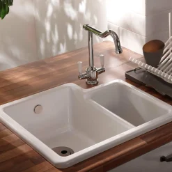 Shaws Classic Brindle White Ceramic 1.5 Bowl Undermount or Top Mount Kitchen Sink - 548 x 500mm