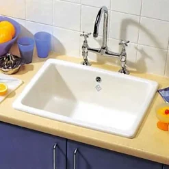 Shaws Classic Inset or Undermount White Ceramic Single Bowl Kitchen Sink - 595mm x 460mm