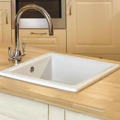 Shaws Classic Square White Ceramic Single Bowl Undermount or Inset Kitchen Sink - 460mm
