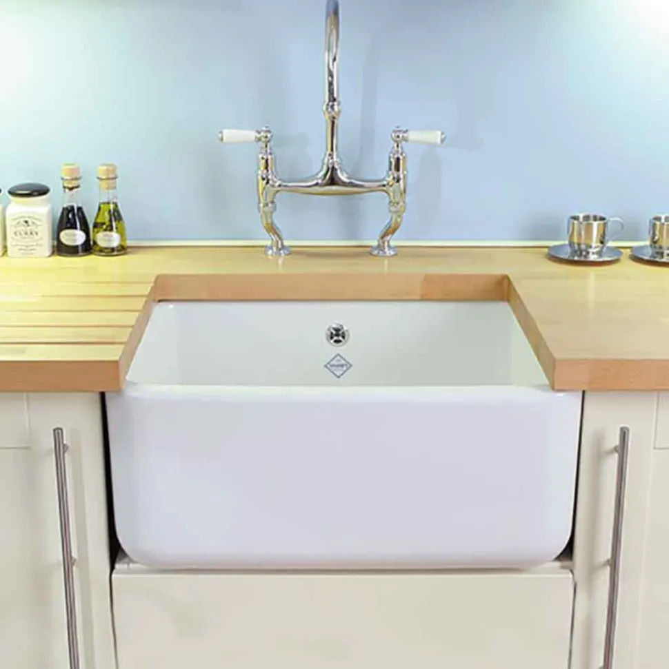 Shaws Contemporary Butler White Ceramic Single Bowl Kitchen Sink - 595mm x 460mm
